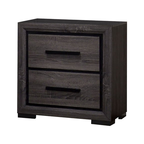 Wooden Nightstand with 2 Drawers and Finger Pull HandleGray and Black - Saltoro Sherpi