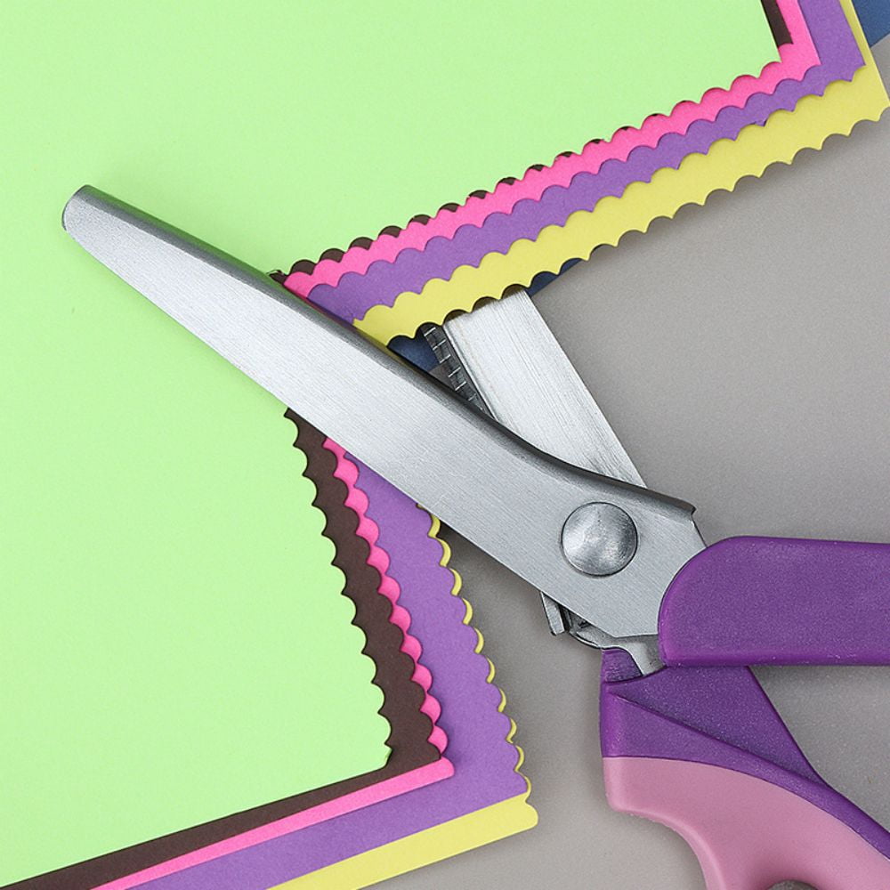 2 pc 201 Stainless Steel Pinking Shears Serrated Scalloped Scissors with Plastic Handle for Sewing Craft Dressmaking Violet 230x88x21mm