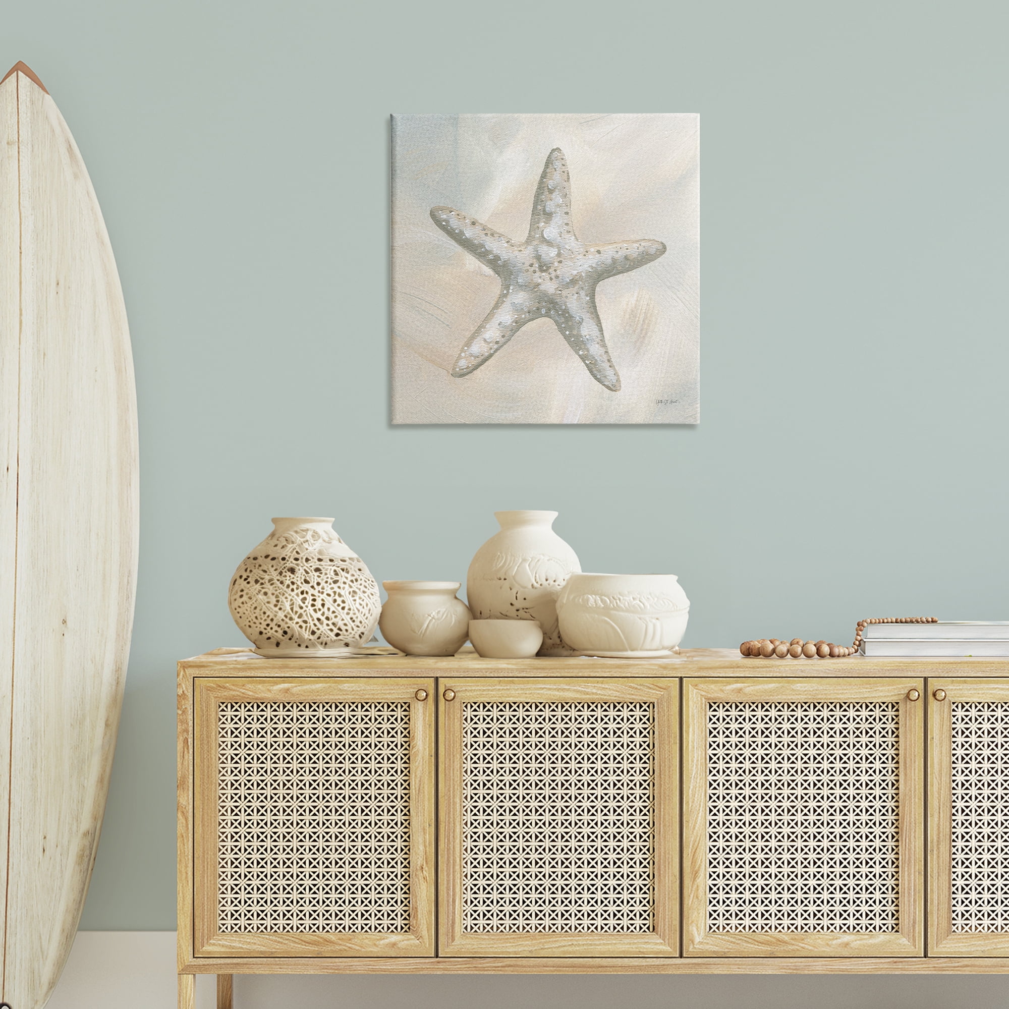 Stupell Industries Simple Beige Starfish Coastal Painting Gallery Wrapped Canvas Art Print Wall Art, 30 x 30