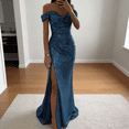 thumbnail image 6 of Sparkling Sequins Slit Cocktail Dress Elegant Pleated Long Gowns for Women Parties and Prom Night, 6 of 8