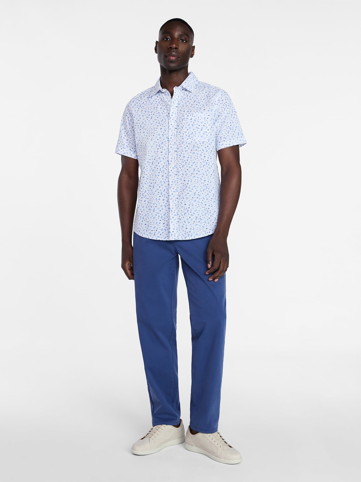 George Men's & Big Men's Modern Fit Seersucker Button Up Shirt with Short Sleeves, Sizes XS-5XL