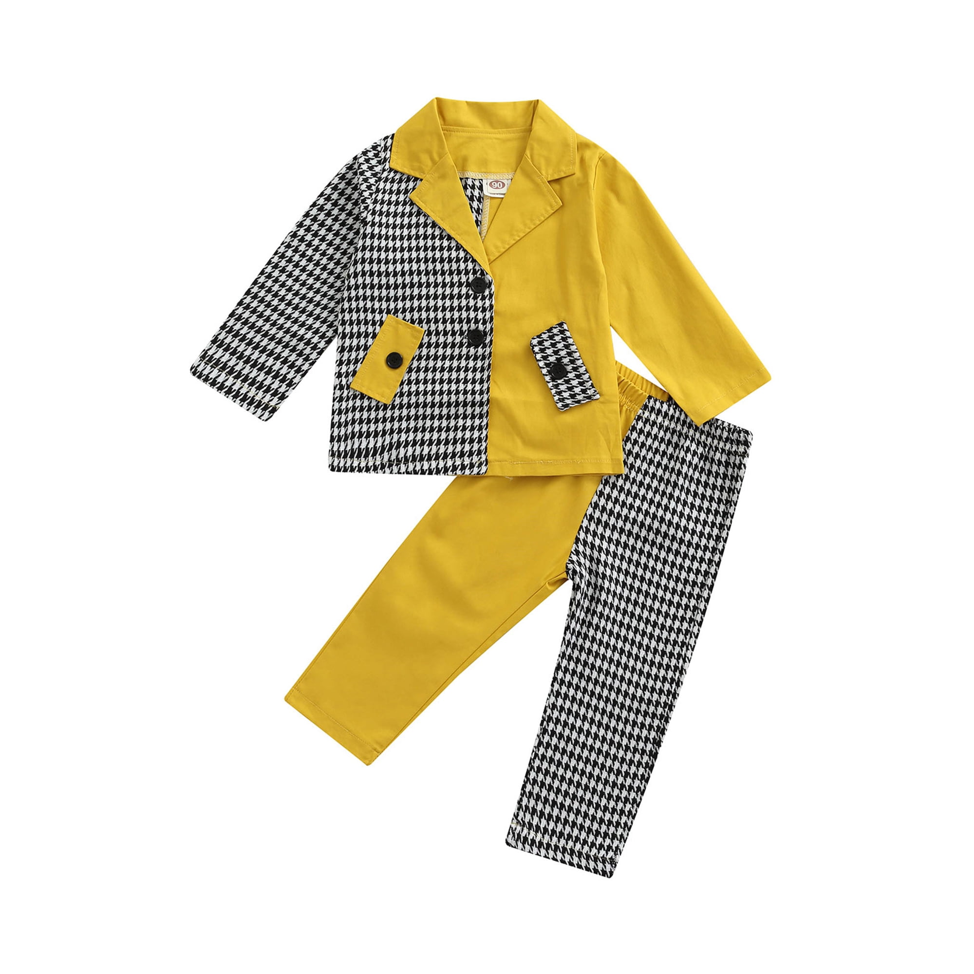 Xingqing Fashion Kids Girls Blazer Clothes Plaids Patchwork Long Sleeve Single Breasted Suit Jacket Pants Set Yellow 6 7 Years Walmart