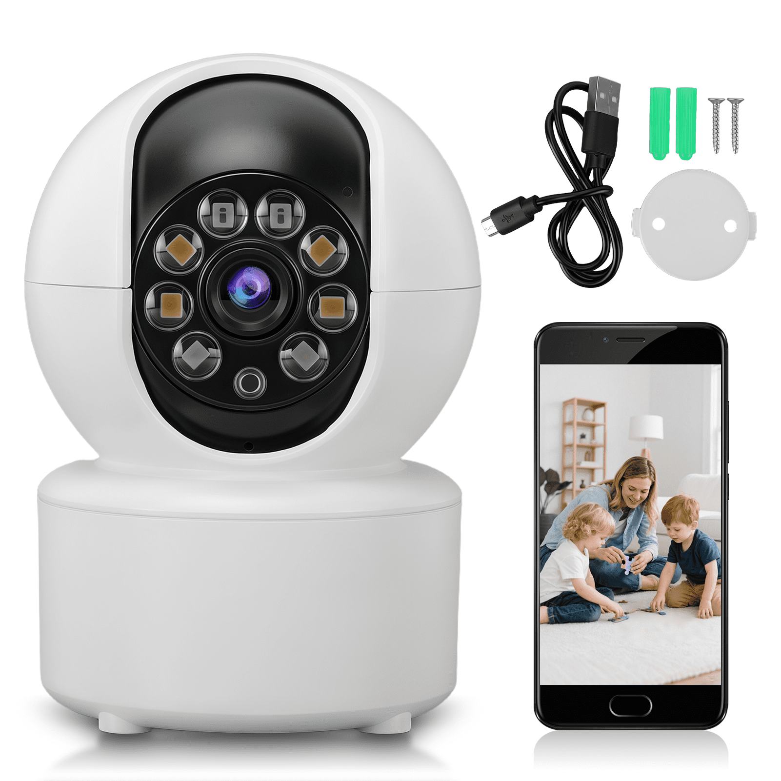 2K Baby Monitor Indoor,Home Security Camera with Two-Way Audio, 360° Rotation, IR Night Vision
