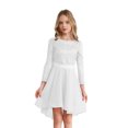 thumbnail image 3 of YONGHS Girls Elegant Lace Flower Girl Dress Long Sleeve A-Line High Low Hem Junior Bridesmaid Dress Ivory 16, 3 of 7
