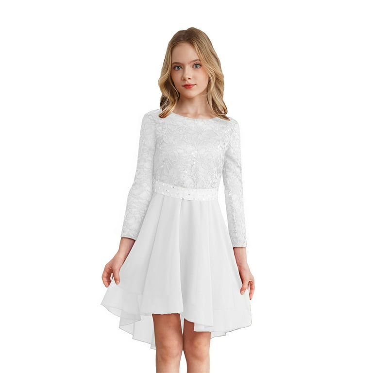 Junior Bridesmaid White Long Sleeve Flower Girl Dresses YONGHS