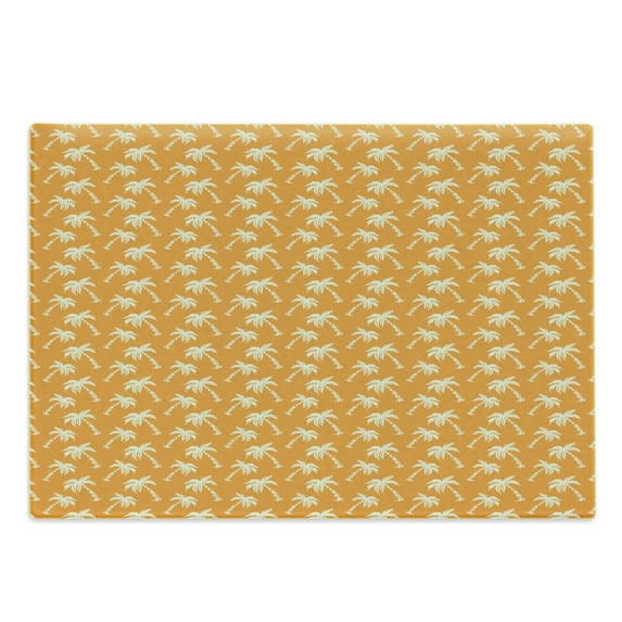 Orange Cutting Board, Abstract Tropical Pattern with Irregular Palm Trees Exotic Summer Vibe, Decorative Tempered Glass Cutting and Serving Board, in 3 Sizes, by Ambesonne