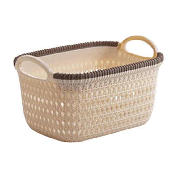 Btomtd Thickened Rattan Storage Basket with Handles Plastic Laundry Basket for Clothing and Desktop Organization Dirty Clothes Basket, 12L, Brown