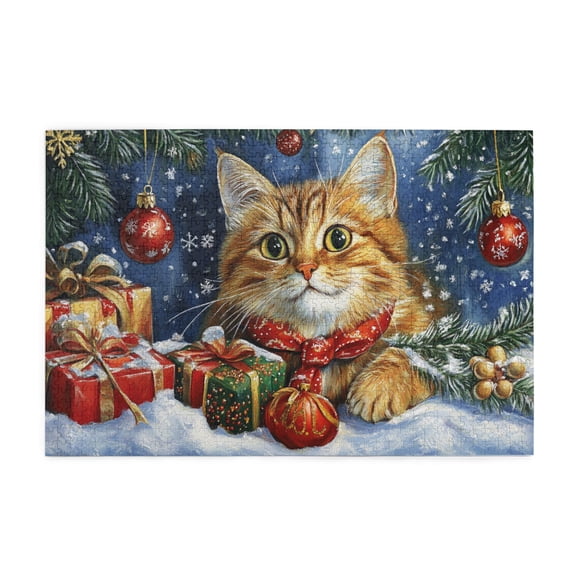 1000 PCS Cute Christmas Cat 1000 Piece Puzzle For Adults,Stunningly Vibrant Colors,Enjoy The Puzzle Solving Process,Vintage Style Animal Art Christmas Wooden Jigsaw Puzzles,For Friends And Family