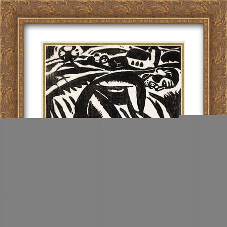 Gustave de Smet 2x Matted 20x20 Gold Ornate Framed Art Print 'Hollandse vissers; De maaier (Boyens 506; 515)'