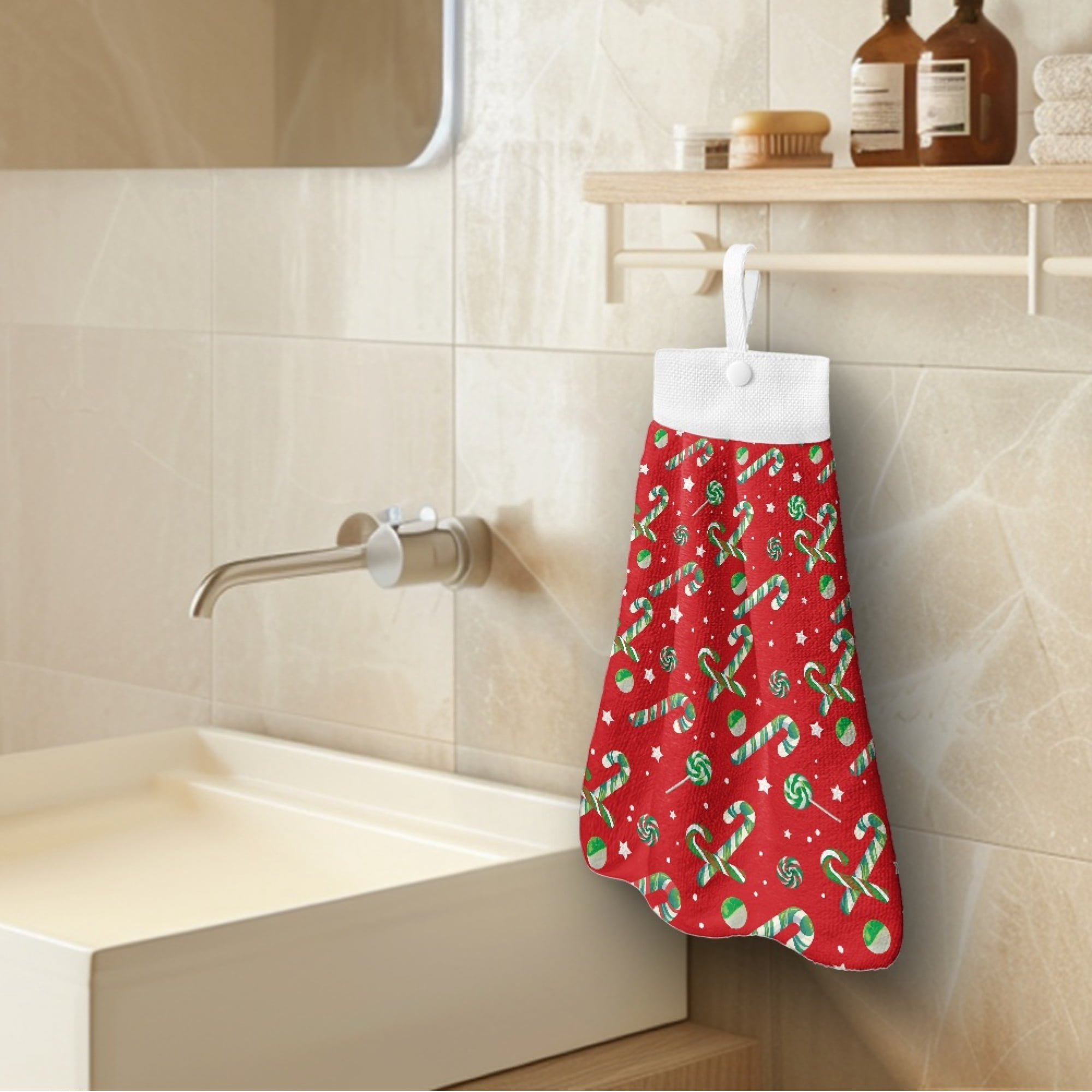 SEANATIVE Christmas Hand Towels for Bathroom Candy Canes Kitchen Small Hand Towels with Hanging Loops Soft Thick Dish Towel Hangs on Appliances Towel Decorations for Home Set of 3