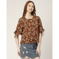 thumbnail image 3 of Moomaya WomenS Printed Round Neck Top, Tie-Up Cold Shoulder Top, 3 of 8