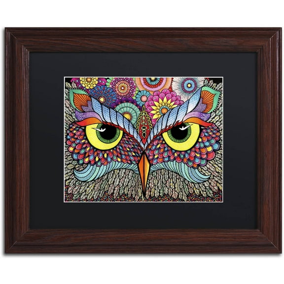 Trademark Fine Art "Owl Face" Canvas Art by Hello Angel, Black Matte, Wood Frame
