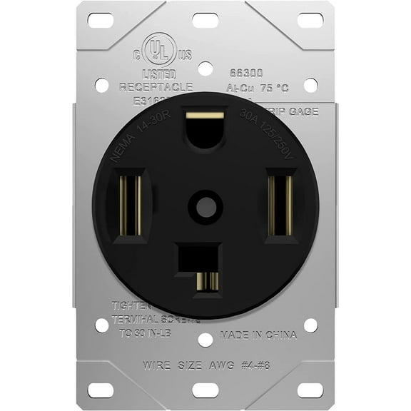 ENERLITES 30 Amp Dryer Receptacle Outlet, NEMA 14-30R | Residential Commercial Industrial Grade, Outdoor/Indoor, 3-Pole, 4 Wire, (10,8,6,4) AWG, UL Listed | 125/250V, 66300-BK - Black