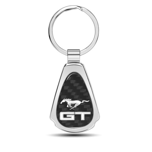 Ford Mustang GT Real Black Carbon Fiber Chrome Metal Teardrop Key Chain