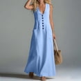 thumbnail image 4 of JMYHOAM Robes pour Femmes Robes d'Été pour Femmes Robe Débardeur en Lin Ample avec Poches Manches Trois-Quarts Longue Robe, Bleu, P-TTG, 4 of 7