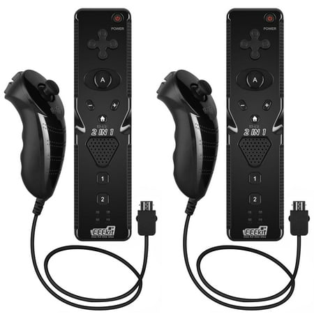 EEEKit 2 Packs Built in Motion Plus and Remote and Nunchuck Controller Set for Nintendo Wii Game Console with Wrist