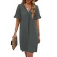 thumbnail image 3 of Summer Dresses for Women Ruffle Short Sleeve V Neck Dress with Pocket Loose Fitted Beach Vacation Sundress, 3 of 7