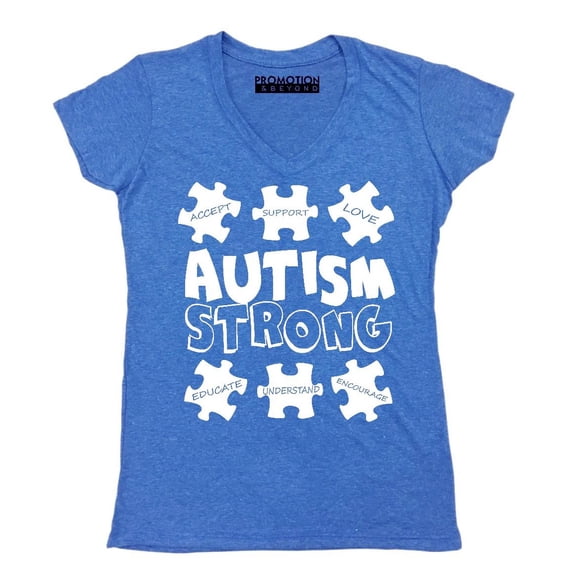 Autism Strong Awareness Support Women's V-neck, L, Heather Royal