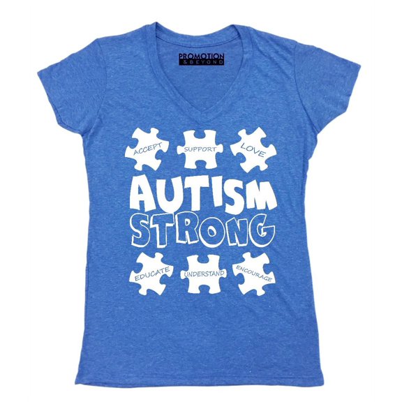 Autism Strong Awareness Support Women's V-neck, L, Heather Royal
