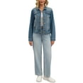 thumbnail image 2 of INSPIRE CHIC Women's Jean Jacket Turn Down Collar Long Sleeve Washed Button Up Casual Denim Jackets S Grey Blue, 2 of 6