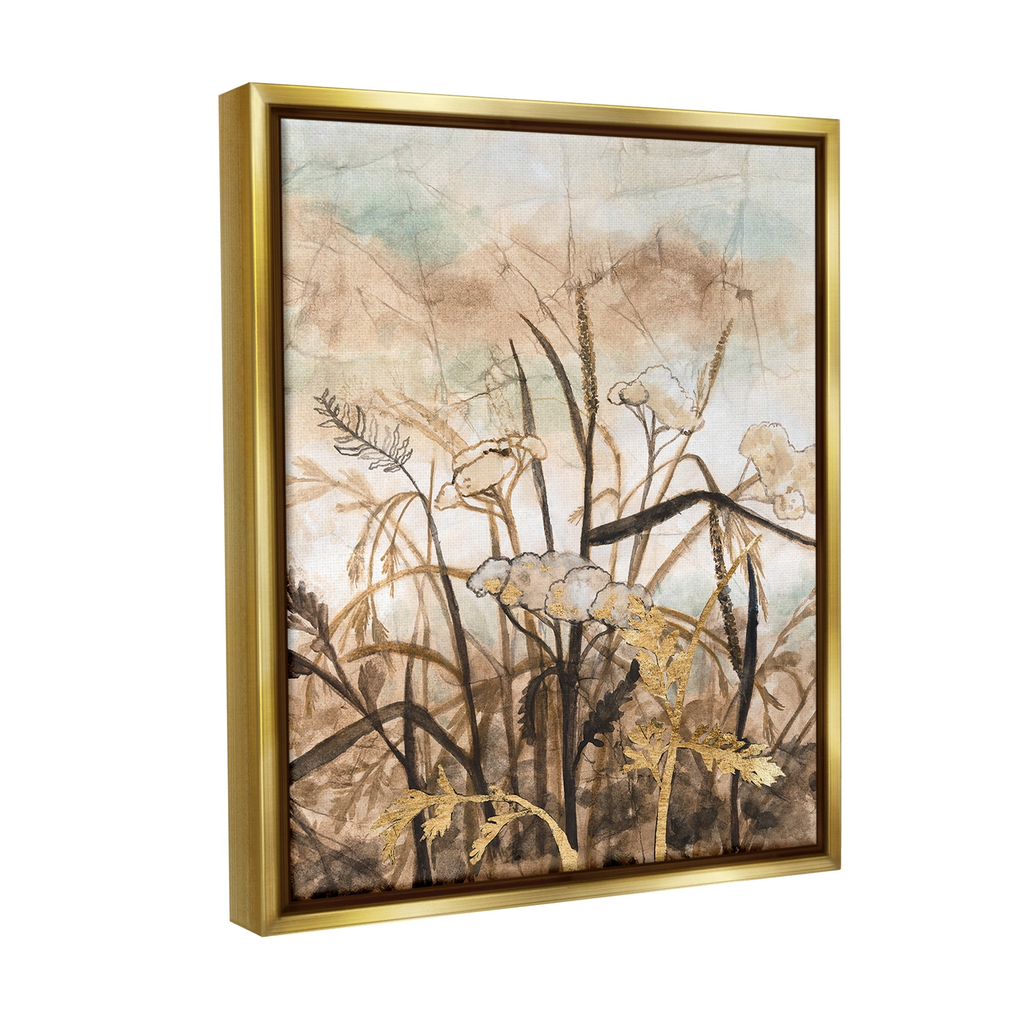 Stupell Industries Abstract Neutral Landscape Landscape Painting Gold Floater Framed Canvas Art Print Wall Art, 17 x 21