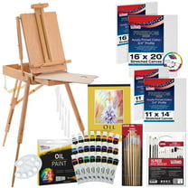 62pc Artist Painting Set Wood Box Easel 12 Acrylic 12 Oil Paint