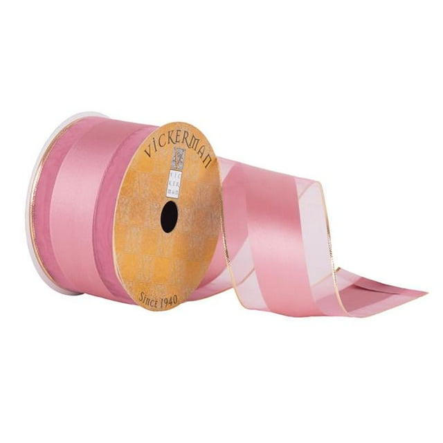 2.5 in. x 10 Yard Dusty Rose Satin Sheer Gold Wired Ribbon