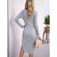 thumbnail image 6 of Women 2025 Summer Ribbed Short Sleeve Bodycon Maxi Dress Side Slit Knit Square Neck Long Sundress Grey XL, 6 of 7