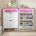 thumbnail image 6 of Shoe Cabinet with 2 Flip Drawers &Open Shelf &Led Light , Shoe Rack Storage Organizer Free Standing Entrance Shoe Storage Cabinet Narrow Closet for Entryway Hallway, White, 6 of 9