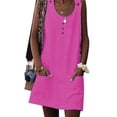 thumbnail image 1 of Robe Mini Décontractée pour Femmes Boho Sans Manches Col Rond Tunique de Fête Hauts Longs Amples Boutons Robes de Plage d'Été Vacances, 1 of 5
