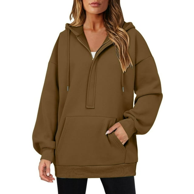 Womens Hoodies Quarter Zip Pullover Oversized Sweatshirts Half Zip Pullover With Pockets Fall Clothes