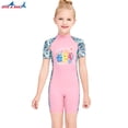 thumbnail image 3 of Buceo vela chicas traje de neopreno protección uv protección niños manga corta redondo cuello redondo cremallera traje de baño sportave guardia shorty mojado traje rosa l Eigraketly OD003665-03, 3 of 7