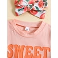 thumbnail image 4 of Wassery Infant Baby Girls Summer Outfits Letter Print Short Sleeve T-shirt and Peach Print Elastic Shorts Headband 3Pcs Set, 4 of 9