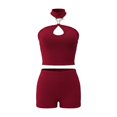 thumbnail image 5 of Arlun Women's 2 Piece Outfits Sleeveless Cut out Halter Top Bodycon Mini Shorts Set Y2k Solid Color Stretchy Slim Fitted Summer Matching Sets or Night out Club Party Wear Red S, 5 of 5