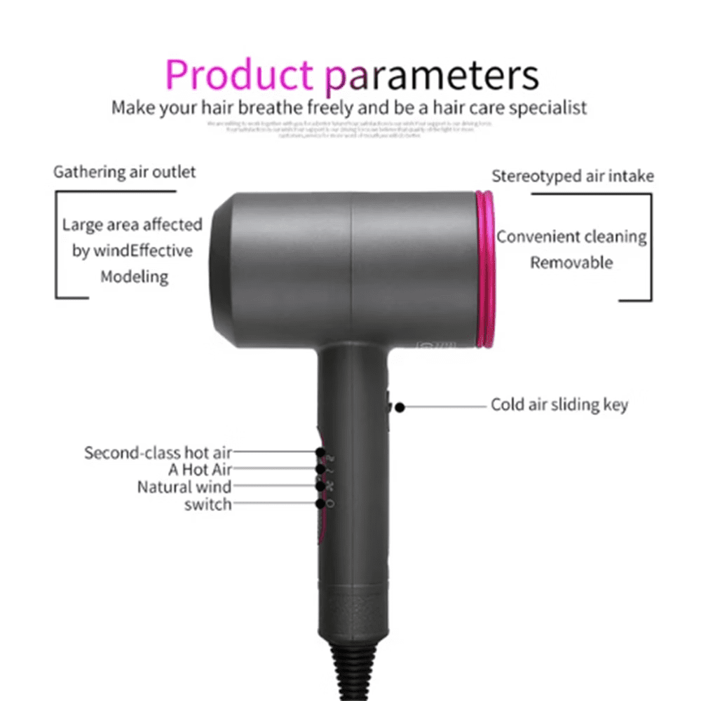 ZOUYUE Hair Dryer with Diffuser, 1800W Ionic Blow Dryer, Professional Portable Hair Dryers & Accessories for Women Curly Hair, Grey