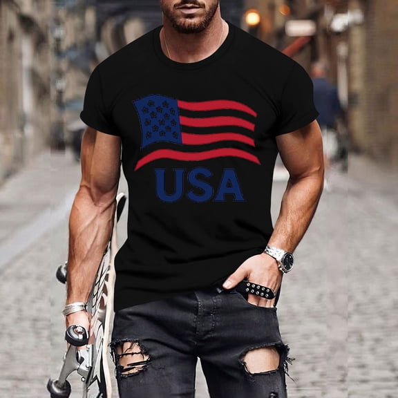 Haivin Men's Short Sleeve Round Neck Shirt with Independence Day Print, Breathable and Comfortable for Daily Wear and Travel