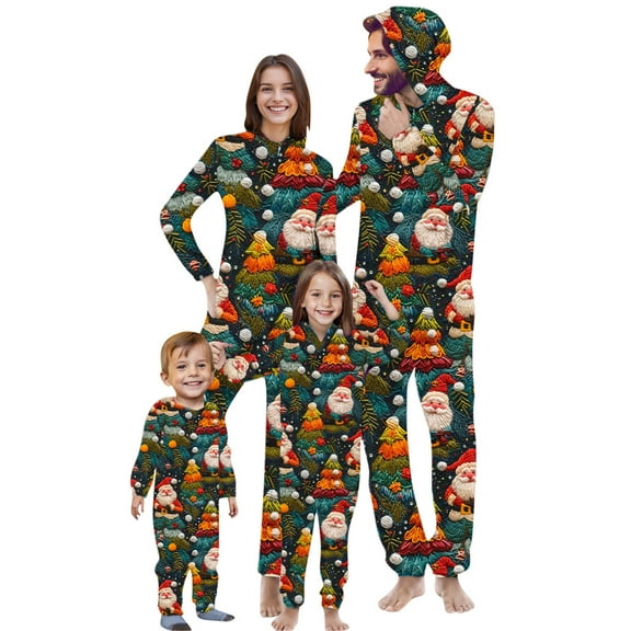 Odeerbi Christmas Onesie Pajamas for Family Holiday Sleep Jumpsuit Long Sleeve Family Christmas Pajamas Matching Sets Dad Fashion Printed Hooded Jumpsuit Sleepwear PJs Set Green