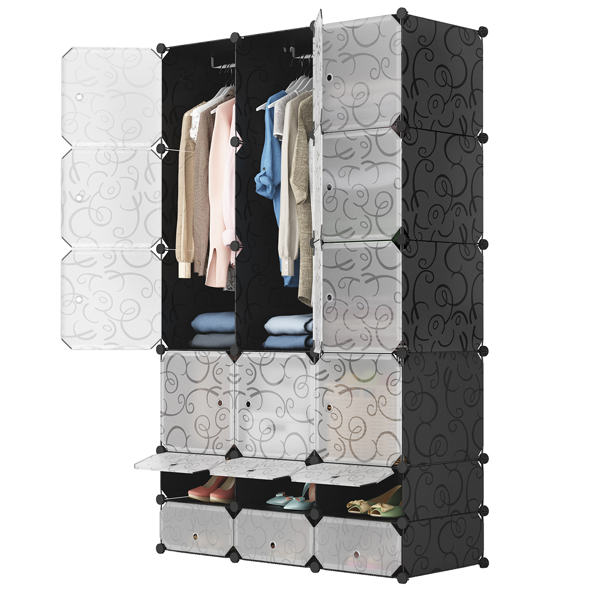 Langria 18 Cube Curly Patterned Black Interlocking Modular Storage