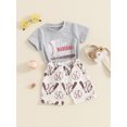 thumbnail image 3 of FEORJGP Kids Baby Boys Summer Outfits 6M 12M 18M 2T 3T 4T Toddler Short Sleeves T-Shirts Baseball Letter Print Tops and Elastic Shorts Set Infant Fashion Casual 2 Piece Clothes Set for Daily, 3 of 8