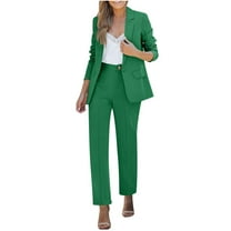 ZQUUVOU 2 Piece Outfits for Women Blazer Jackets Straight Leg Pants Suits Set Dressy Business Casual Outfits with Pocket Lining Green