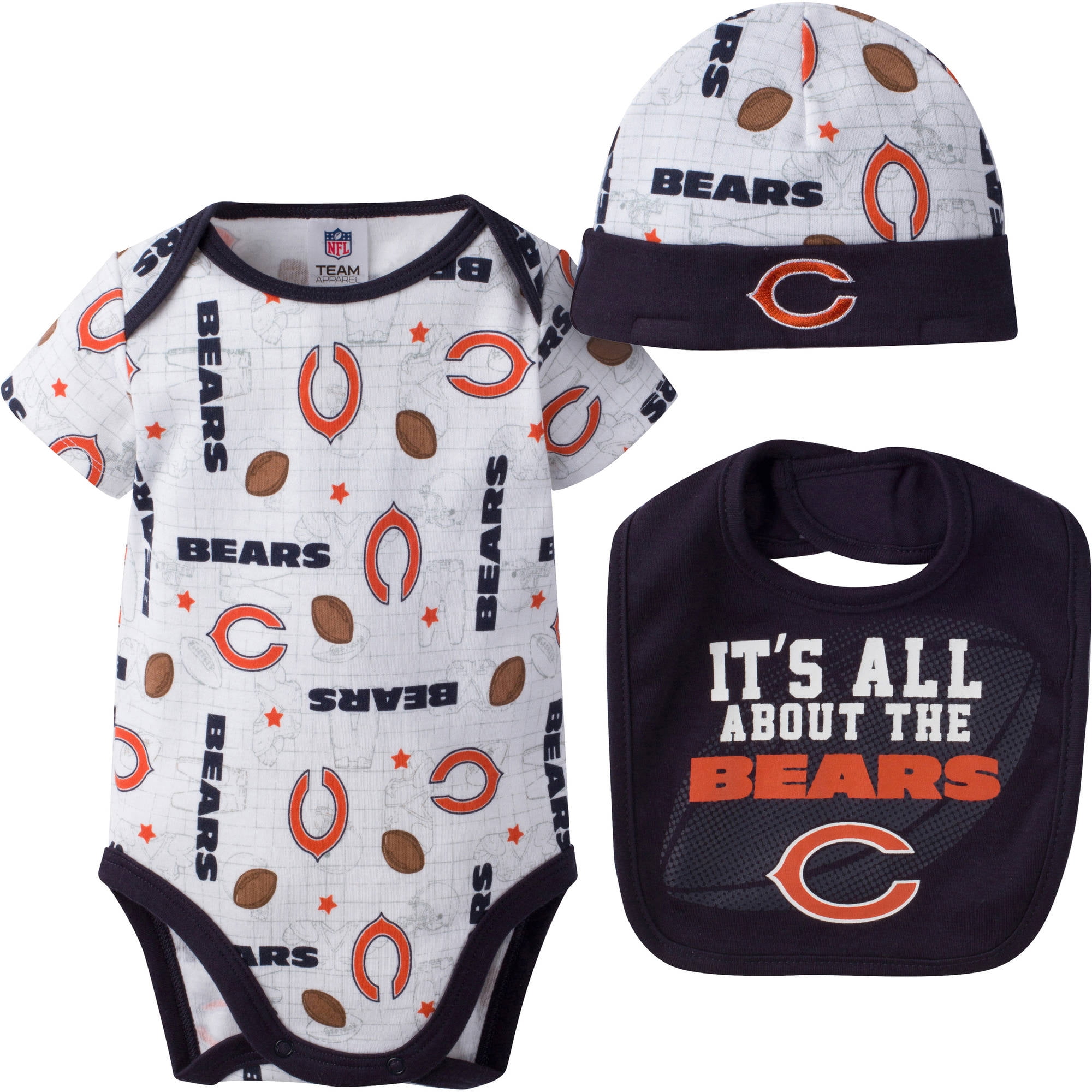 NFL Chicago Bears Baby Boys Bodysuit, Bib and Cap Outfit Set, 3-Piece by Gerber Childrenswear