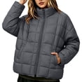 thumbnail image 5 of Womens Lightweight Puffer Jacket Zip Up Stand Collar Box Quilted Oversized Padded Coat Warm Fall Winter Casual Outerwear with Pockets, 5 of 8
