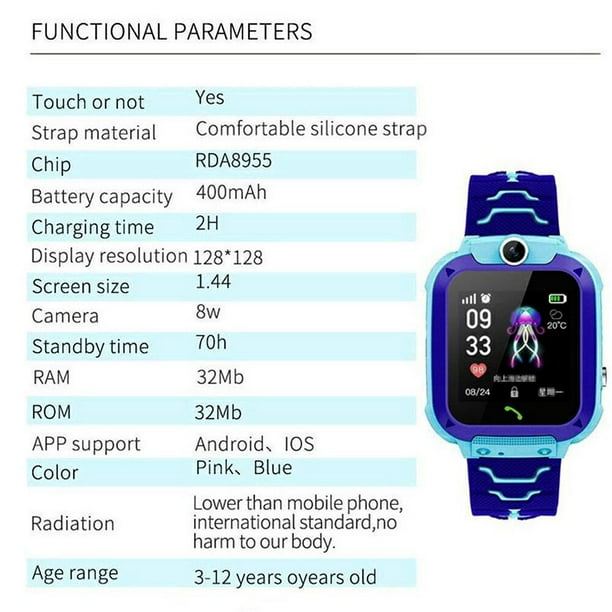 Reloj Inteligente Q12 para Ninos Pantalla Tactil Llamada SOS Localizador de Ubicacion Reloj Antiperdida Para Ninos. Walmart en linea