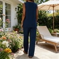 thumbnail image 5 of Miluxas Pants Sets Women 2 Piece Sets Sleeveless Round Neck Tank Tops Matching Wide Leg Pants Summer Casual Outfits Dark Blue, 5 of 9