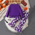 thumbnail image 4 of Utlike Girls Hallomas Clothing Set Cartoon Fringe Top Printed Flare Pants Toddler Kids Two Piece Outfit For Daily Wear Party Holiday Cute Clothing Set For Girl Size 5 Years-6 Years, 4 of 9