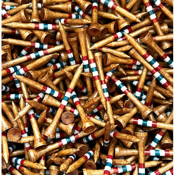 Premium Bamboo Golf Tees Dark Stain w/ Colored Stripes - 2.75" Length