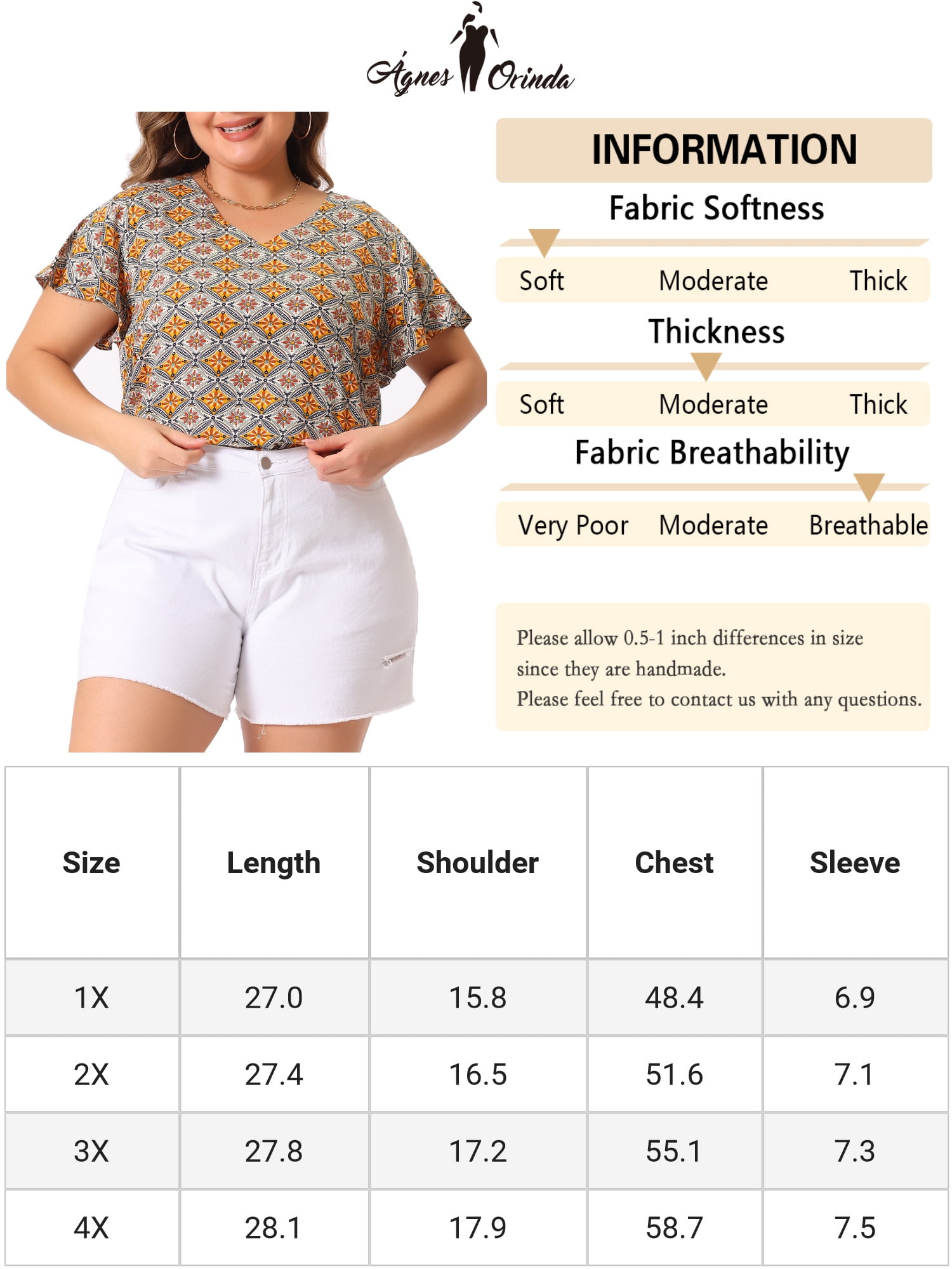 DARING DIVA Women's Plus Short Sleeve V Neck Floral Print Casual Blouse 4X Brown