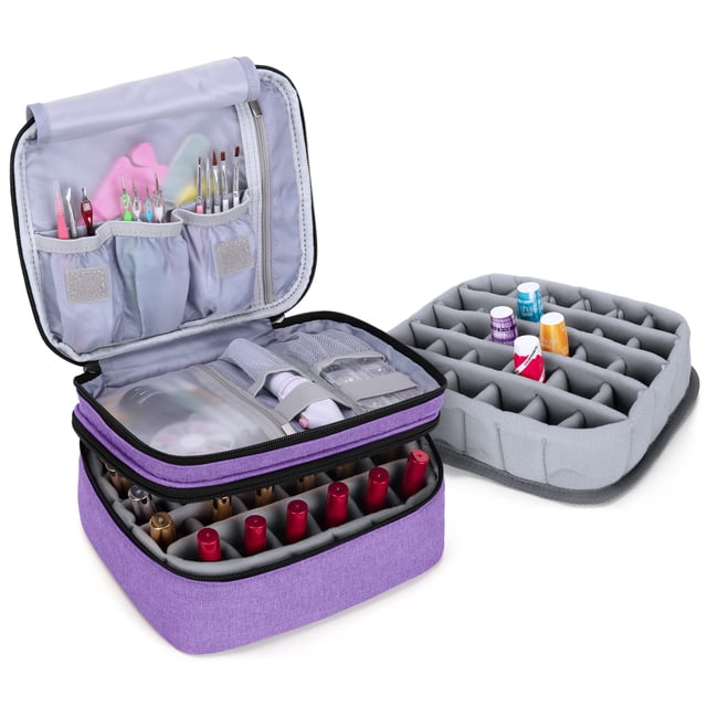 LUXJA Estuche de transporte para esmalte de uñas - Capacidad para 30 botellas (15 ml - 0,5 fl.oz), organizador de doble capa para esmalte de uñas y juego de manicura, morado (solo bolsa)