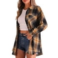 thumbnail image 4 of INSPIRE CHIC Women's Vintage Plaid Flannel Shirt Long Sleeve Button Turn Down Collar Blouses Tops Casual Cardigan M Black Caramel, 4 of 6