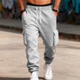 thumbnail image 2 of Men’s Casual Drawstring Waist Cargo Jogger Pants with Side Pockets and Elastic Cuffs Athletic Fit Track Bottoms, 2 of 5